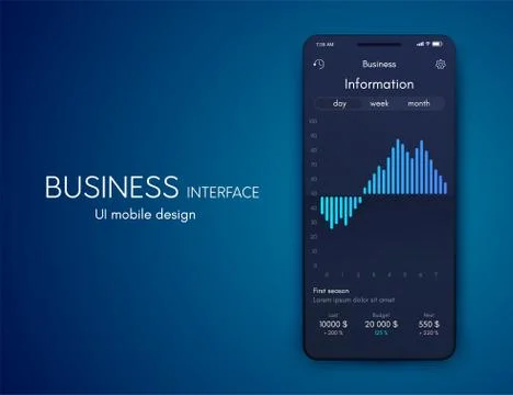 Mobile phone application for analytics. stock vector Illustrazione stock
