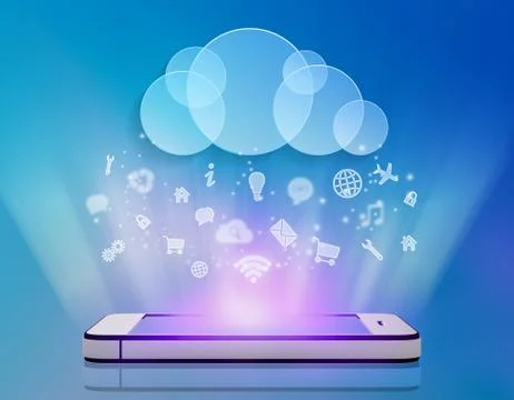 Mobile phone application icons with cloud computing Stock Illustration