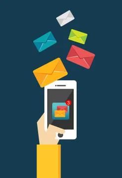 Mobile phone apps. Broadcast message. Message notification. Email marketing. Stock Illustration