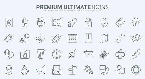 Mobile phone apps thin line icons set, web application to pay, search data and Stock Illustration