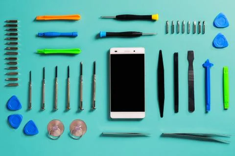 Mobile phone assembling tools Stock Photos