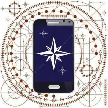 Mobile phone on the background of a geometric pattern. Stock Illustration