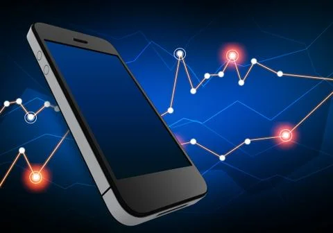 Mobile phone on the background of lines connected points Illustrazione stock