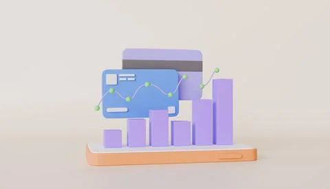Mobile phone with bar chart and bank cards, online banking concept Stock Illustration