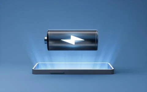 Mobile phone with battery on it, 3d rendering. Stock Illustration
