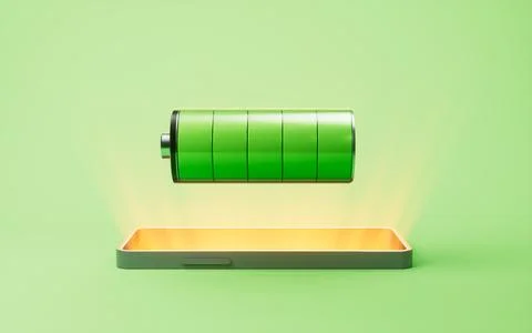 Mobile phone with battery on it, 3d rendering. Stock Illustration