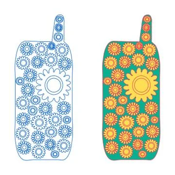 Mobile phone blooming - two version - line icon and with colored filling Stock Illustration