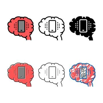 Mobile phone brain color forms icon vector Stock Illustration