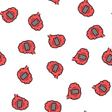 Mobile phone brain vector seamless pattern Stock Illustration