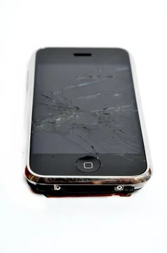 Mobile phone with broken screen Stockfoto's