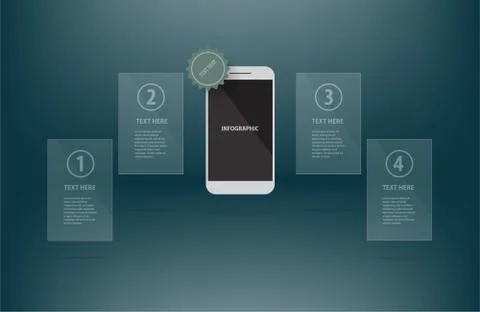 Mobile Phone business data presentation template infographic with 4 options. Illustrazione stock
