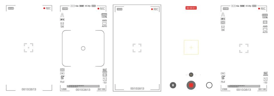 Mobile phone camera rec overlay mockup pack isolated. Recorder cam display. Stock Illustration