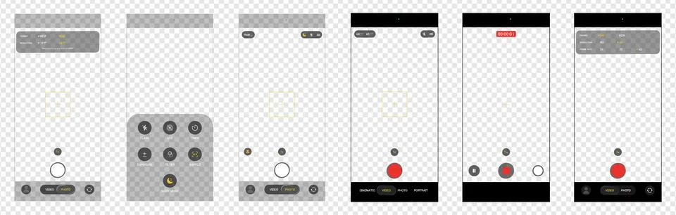 Mobile phone camera rec overlay mockup pack isolated. Recorder cam display. Stock Illustration