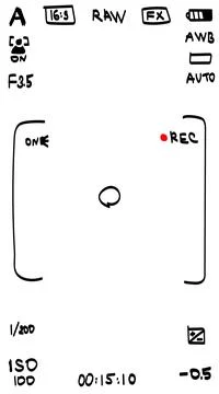 Mobile phone camera rec overlay in hand drawn doodle style. Recorder cam display Stock Illustration