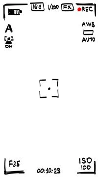 Mobile phone camera rec overlay in hand drawn doodle style. Recorder cam display Stock Illustration