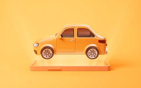Mobile phone with a car on it, 3d rendering. Stock Illustration