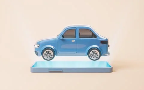Mobile phone with a car on it, 3d rendering. Stock Illustration