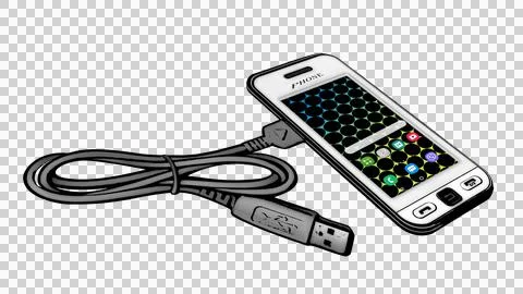 Mobile phone with charging cable. Stock Illustration