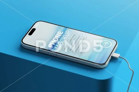 Mobile phone with charging cable screen mockup PSD Template