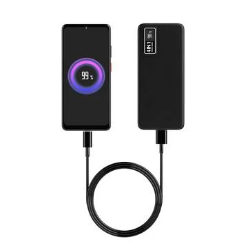 Mobile Phone Charging via Mobile Devices Charging Power Bank. 3d Rendering Stock-Illustration