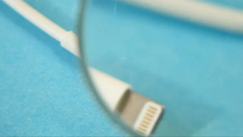 Mobile phone charging white cable, usb charging plugs Stock Footage 149693044