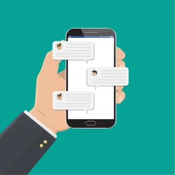 Mobile phone chat message notifications vector illustration isolated on color Stock Illustration