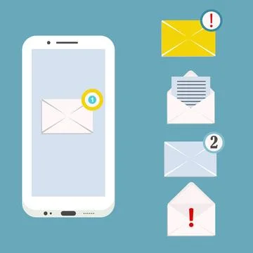 Mobile phone chat message notifications. Email service concept. Stock Illustration