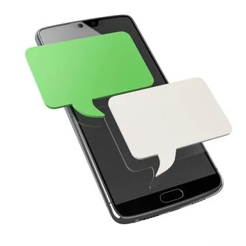 Mobile phone chat message notifications. Smartphone messenger bubble. Mobi... Stock Photos