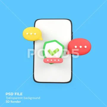 Mobile phone with chat protection isolated 3d render icon illustration PSD 템플릿