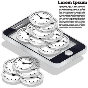 Mobile phone with clock. Stock Illustration
