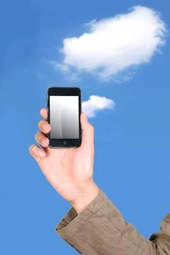 Mobile phone on cloud. Stock Photos