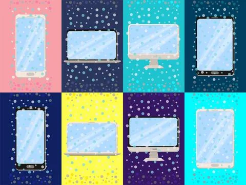 Mobile phone computer laptop tablet device notebook flat cartoon 1 Stock-Illustration