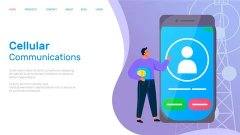 Mobile phone connection technology, cellular communications landing page Stock Illustration