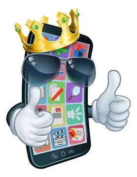 Mobile Phone Cool King Thumbs Up Cartoon Mascot Ilustração Stock