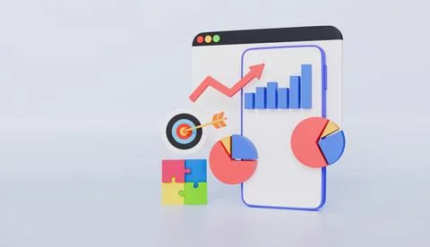 Mobile Phone with Data Chart, Data Analysis, Financial Reports Stock Illustration
