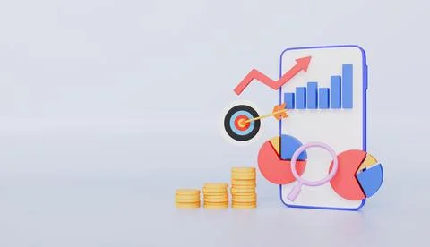 Mobile Phone with Data Chart, Financial Reports, Data Analysis Stock Illustration