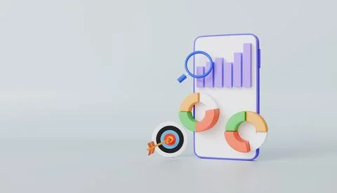 Mobile phone with Data Chart, Financial Reports, Data Analysis Stock Illustration