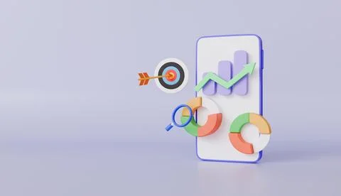 Mobile phone with Data Chart, Financial Reports, Data Analysis Stock Illustration