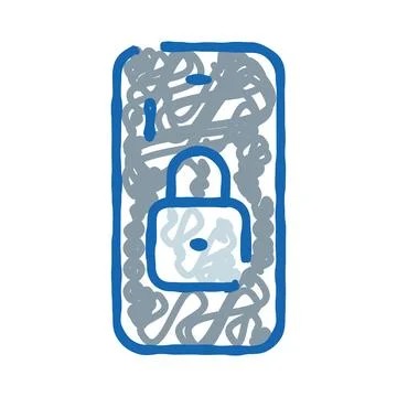Mobile phone data privacy security sketch drawing Stock Illustration