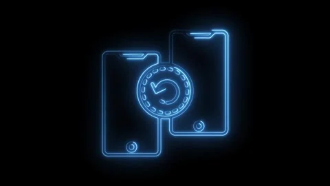 Mobile phone data transfer neon style light animated icon on black background Stock Footage 315963473