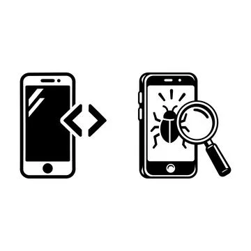 Mobile phone development and software bug testing icons イラスト素材