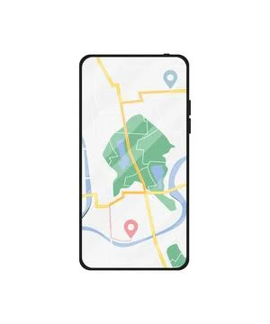 Mobile phone with digital GPS Navigation. Map with point. Mobile GPS Naviga.. Illustrazione stock