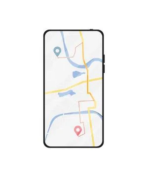 Mobile phone with digital GPS Navigation. Map with point. Mobile GPS Navigati Illustrazione stock