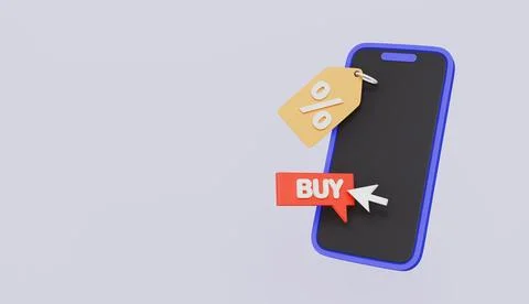 Mobile phone with discount and button buy now, E-commerce and marketing concept Stock Illustration