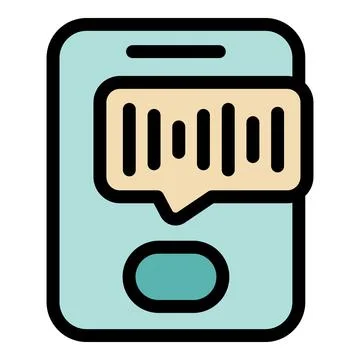 Mobile phone displaying barcode in a chat bubble, representing scanning, qr c Stock Illustration
