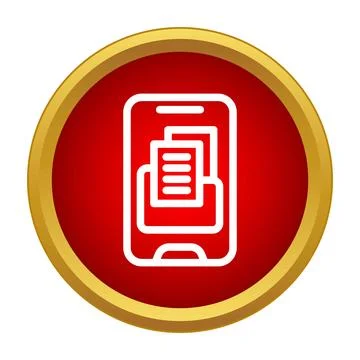 Mobile phone displaying digital documents in red circle icon Stock Illustration