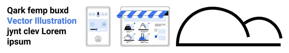 Mobile phone displaying an interface, online storefront with personas and clo イラスト素材
