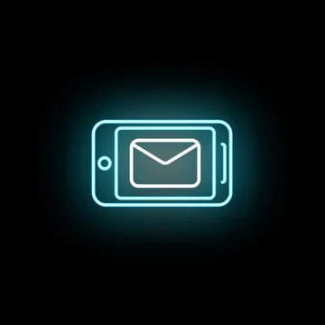Mobile phone displaying neon email message icon Stock Illustration