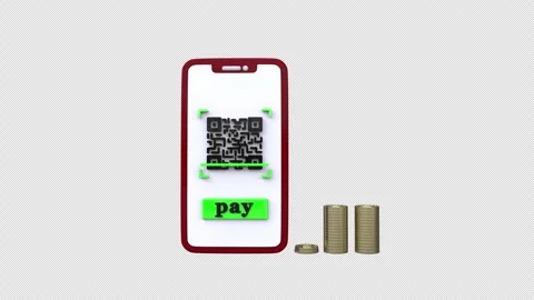 Mobile phone displaying a QR code for digital payment alongside stacks of c.. Stock Footage 304508933