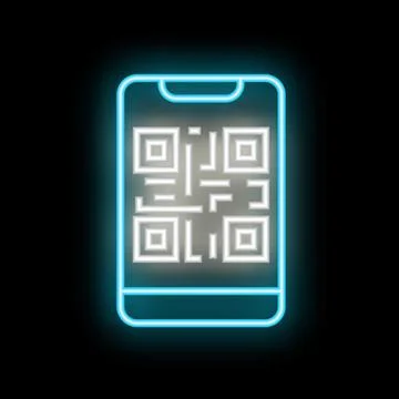 Mobile phone displaying qr code with neon light effect Illustrazione stock
